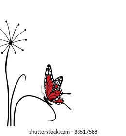 Floral element with butterfly