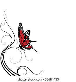 Floral element with butterfly