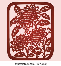 Floral element design in Chinese traditional Paper Cut style (Vector)