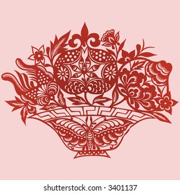 Floral element design in Chinese traditional Paper Cut style (Vector)