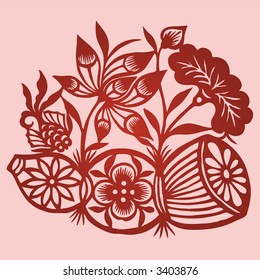 Floral element design in Chinese traditional Paper Cut style (Vector)