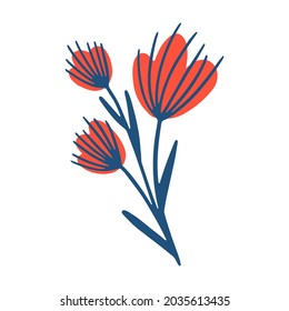 Floral element in doodle style. Vector design for spring summer invitation, wedding, greeting cards