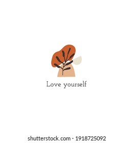 Floral element with flower saying. Greeting card template design. Vector illustration.
