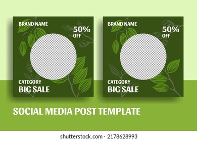 Floral element in the green dominant color. Template for social media post suitable for any category but prefer in natural vibes category