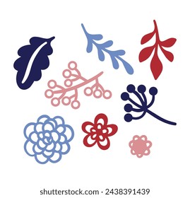 Floral Element Independence Day Design: Greeting Card and Poster Illustration Vector Set