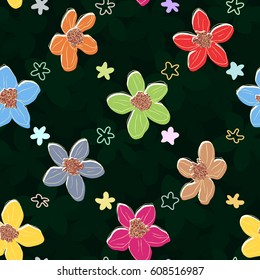 Floral element on dark seamless background.