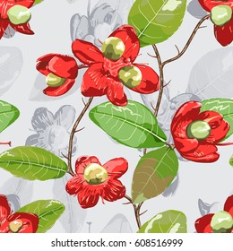 Floral element on grey seamless background.