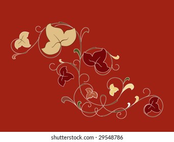 floral element on the red background