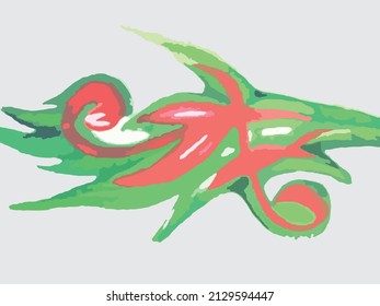 Floral element in red-green tonality for posters or wallpaper. Watercolor abstract wavy flower for interior solutions, prints, textiles, fabric, backgrounds, textures, cards, fashion trends, etc.