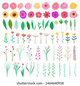 Floral element set. Vector decorative flower and leaf. Spring elements.
