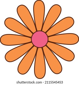 Floral element, simple flat vector illustration with colored chamomile flower, isolated on white background