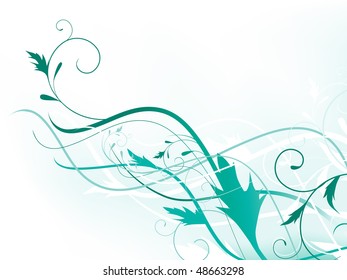 floral element with swirls in green