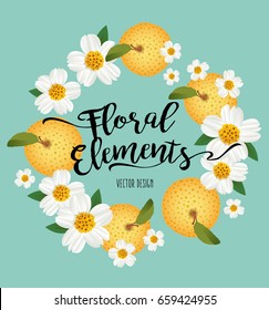 Floral Elements and Background With Fruit and Floral Wreath