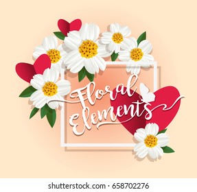 Floral Elements and Background With Love Heart