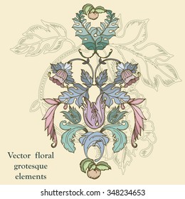 Floral elements in baroque style.Vector ornament. Celebration and wedding design.