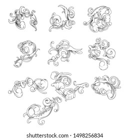 Floral elements collection. Vector vintage illustration. Hand drawn set.