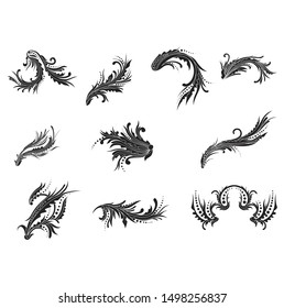 Floral elements collection. Vector vintage illustration. Hand drawn set.