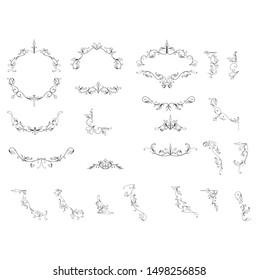 Floral elements collection. Vector vintage illustration. Hand drawn set.