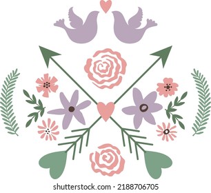 Floral elements with crossed arrow. Decorative composition