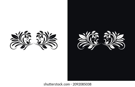 Floral elements for design black and white