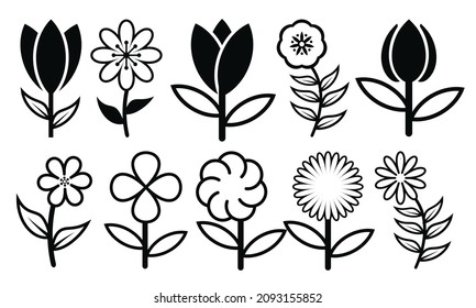 Floral elements for design black and white