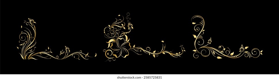 Floral elements design, luxury ornamental corner art border.