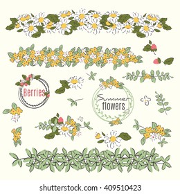 Floral elements for design. Yellow flowers and berries