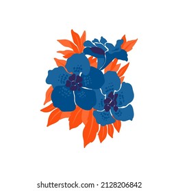 Floral elements. Flower and green leaves. Modern trendy Matisse minimal style.  Floral poster, invite. Vector arrangements for greeting card or invitation design