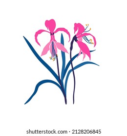 Blumenelemente. Blume und grüne Blätter. Moderner Stil Matisse minimalistisch.  Blumenposter, lade ein. Vektorgrafik-Arrangements für Grußkarten oder Einladungen