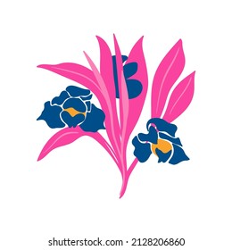 Floral elements. Flower and green leaves. Modern trendy Matisse minimal style.  Floral poster, invite. Vector arrangements for greeting card or invitation design