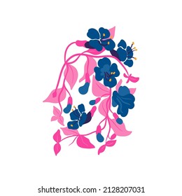 Blumenelemente. Blume und grüne Blätter. Moderner Stil Matisse minimalistisch.  Blumenposter, lade ein. Vektorgrafik-Arrangements für Grußkarten oder Einladungen