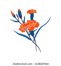 Floral elements. Flower and green leaves. Modern trendy Matisse minimal style.  Floral poster, invite. Vector arrangements for greeting card or invitation design