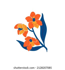 Floral elements. Flower and green leaves. Modern trendy Matisse minimal style.  Floral poster, invite. Vector arrangements for greeting card or invitation design