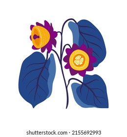 Floral elements. Flower and green leaves. Modern trendy Matisse minimal style.  Floral poster, invite. Vector arrangements for greeting card or invitation design