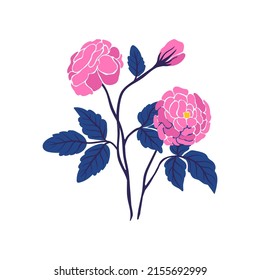Floral elements. Flower and green leaves. Modern trendy Matisse minimal style.  Floral poster, invite. Vector arrangements for greeting card or invitation design