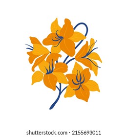 Floral elements. Flower and green leaves. Modern trendy Matisse minimal style.  Floral poster, invite. Vector arrangements for greeting card or invitation design