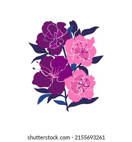 Blumenelemente. Blume und grüne Blätter. Moderner Stil Matisse minimalistisch.  Blumenposter, lade ein. Vektorgrafik-Arrangements für Grußkarten oder Einladungen