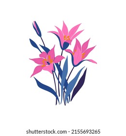 Floral elements. Flower and green leaves. Modern trendy Matisse minimal style.  Floral poster, invite. Vector arrangements for greeting card or invitation design