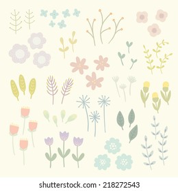 Floral elements: flowers, leafs, branches