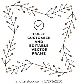floral elements and flowers in watercolor style for cards and wedding invitations. frame photo, editable vector.