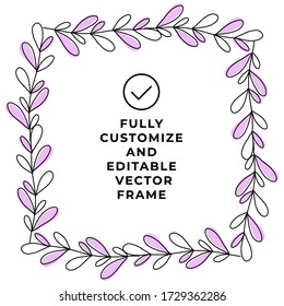 floral elements and flowers in watercolor style for cards and wedding invitations. frame photo, editable vector.