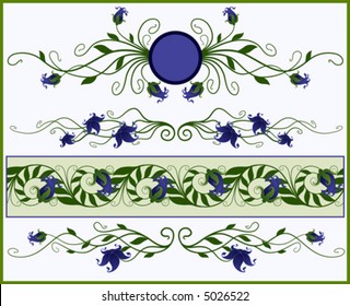 Floral elements, frame and border. Vector illustration.