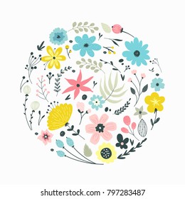 Floral elements in gentle colors isolated on white background. Beautiful flowers can be used as creating card, invitation card for wedding, birthday and other holiday.