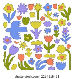 Elementos florales aislados sobre fondo blanco. Estilo de ranura. Las flores hermosas pueden ser usadas como tarjeta de creación, tarjeta de invitación para la boda, cumpleaños y otras vacaciones.