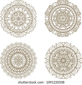 Floral elements mandala silhouettes. Circular pattern of traditional motifs and vintage oriental ornaments. For coloring book, laser cut and digital stamps