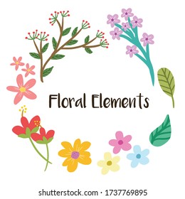 Floral elements object for summer and spring design template, beautiful leaf and flower vector collection