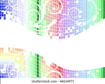 floral elements on colorful square pixels - vector