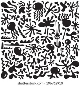 floral elements , plants - doodles set