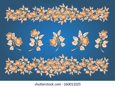 Floral elements. Roses. Border.