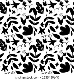 Floral elements seamless pattern in scandinavian style. Sketch for wrapping paper, texture.